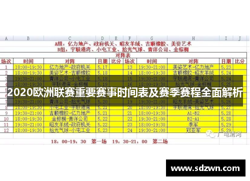 2020欧洲联赛重要赛事时间表及赛季赛程全面解析